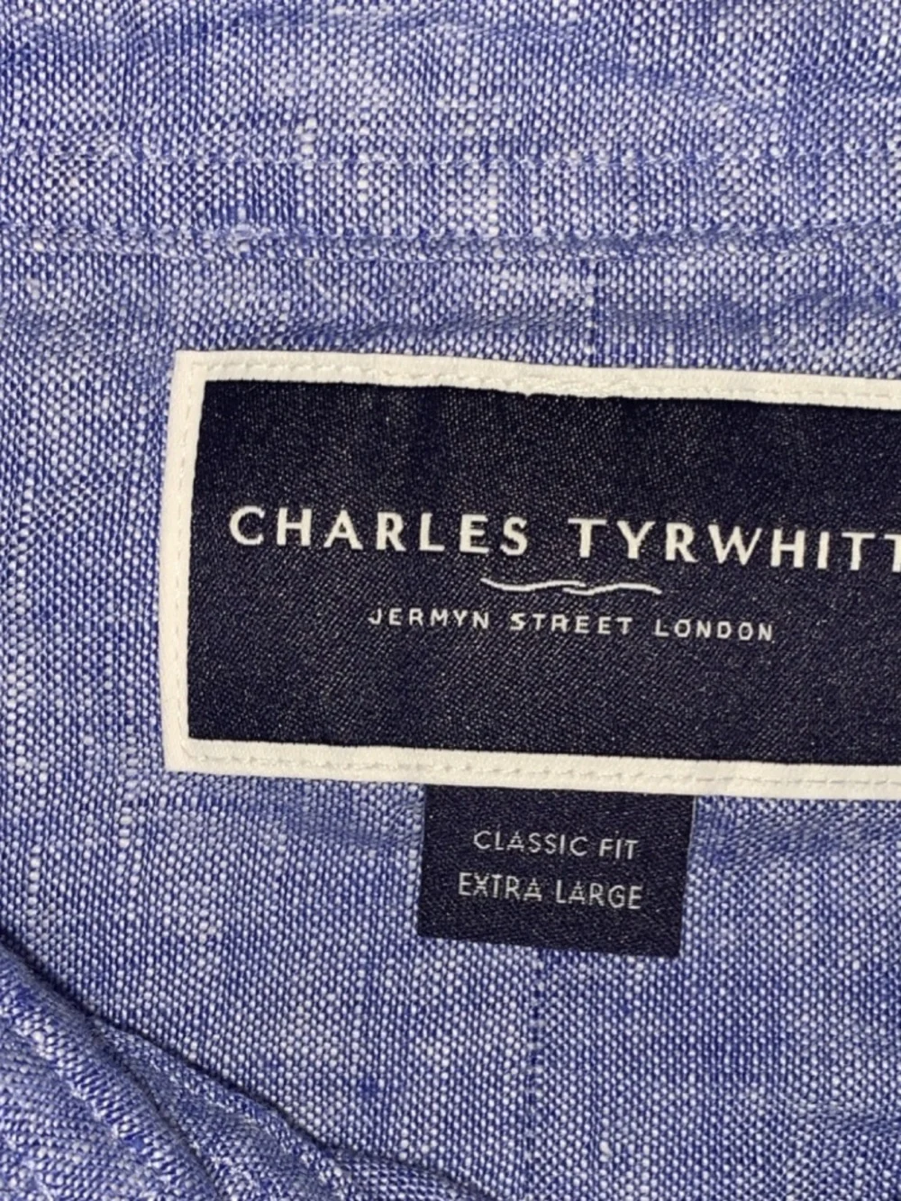 Charles Tyrwhitt Men's Linen Classic Fit Blue Button-Up Long Sleeve XL SKU 014 - Picture 5 of 6